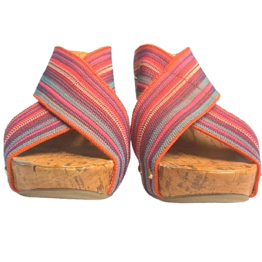 Montego Bay Club Sandals Sz 6.5‎ Platform Cork Wedge Heels Slip On Cross Strap